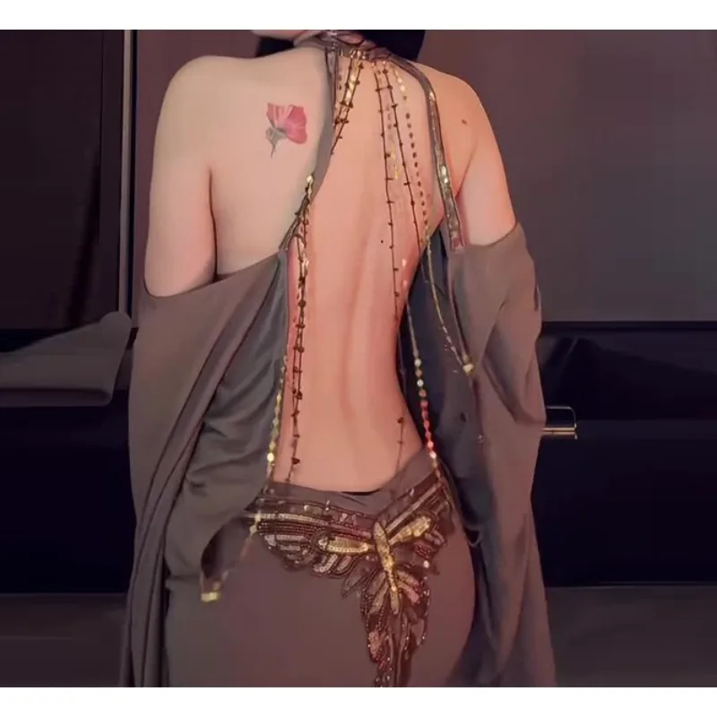 Y2K Backless Halter Mini Dress - Avrupa Amerikan Sıcak Kadın Elbisesi Sırtı