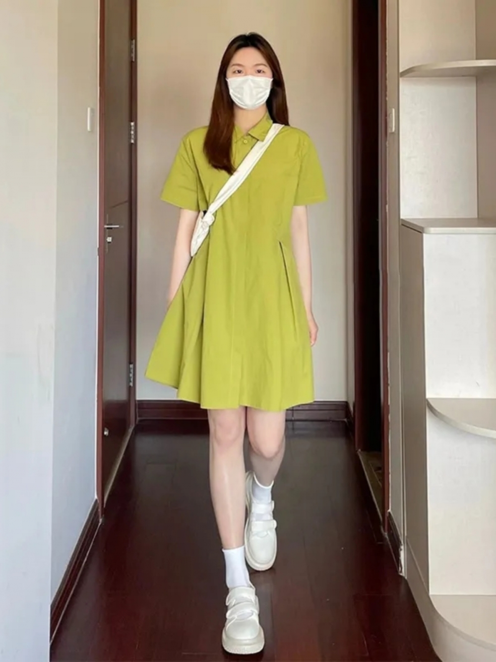 Korean Style A Line Shirt Dress - Büyük Beden Kadın Kısa Kollu Elbise,