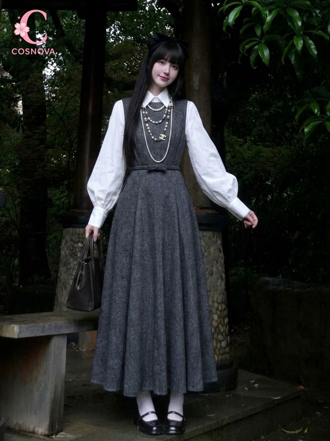 Korean Style A Line Shirt Dress - Kore Hepburn Stili 2 Parçalı Elbise