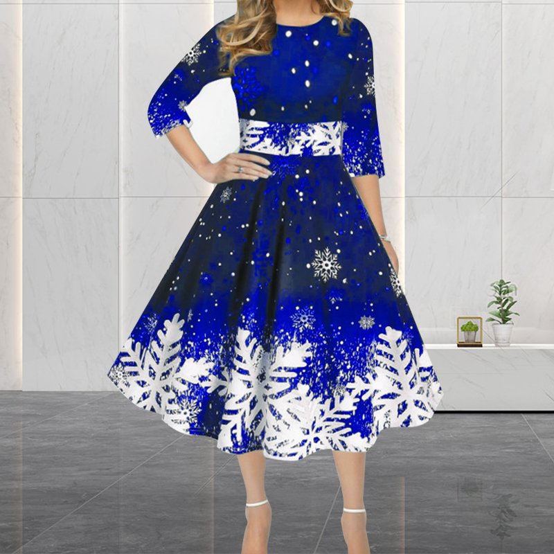 French Vintage Floral Midi Dress - Kış Noel Elbiseleri Kadın Vintage Robe