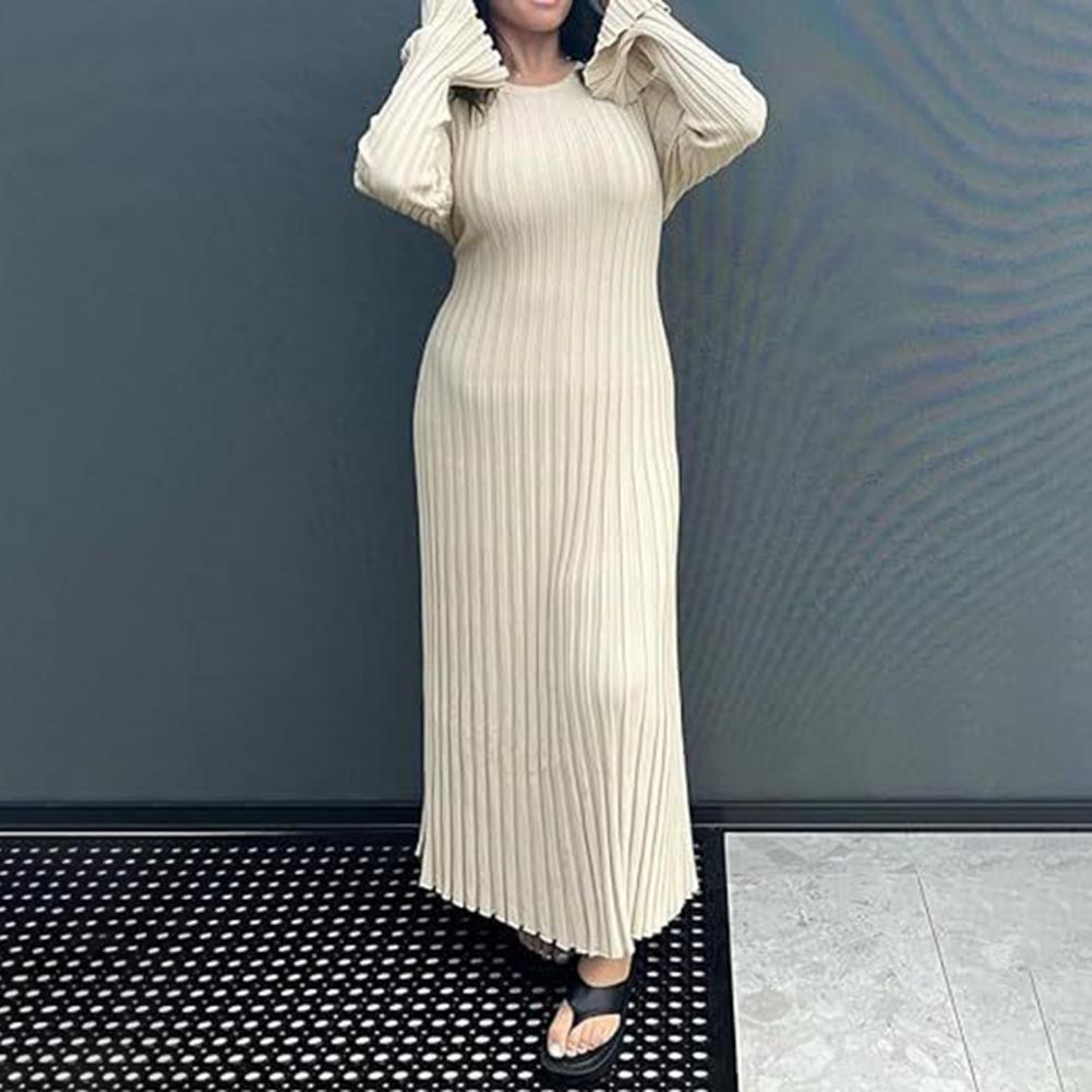 Bodycon Long Sleeve Ribbed Dress - Fitilli Örme Elbise Kadın Uzun Kollu