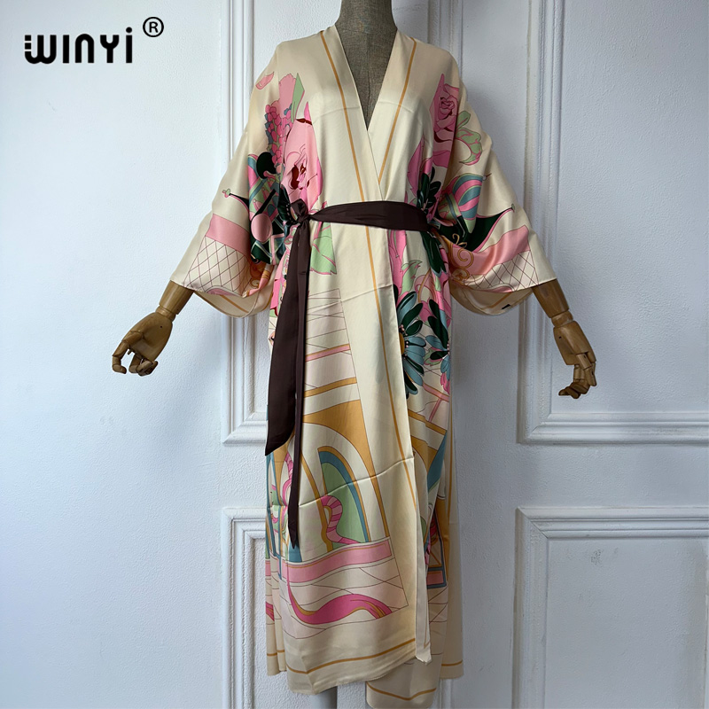 Boho Summer Beach Maxi Dress - WINYI Yaz Baskılı Orta Doğu Kimono