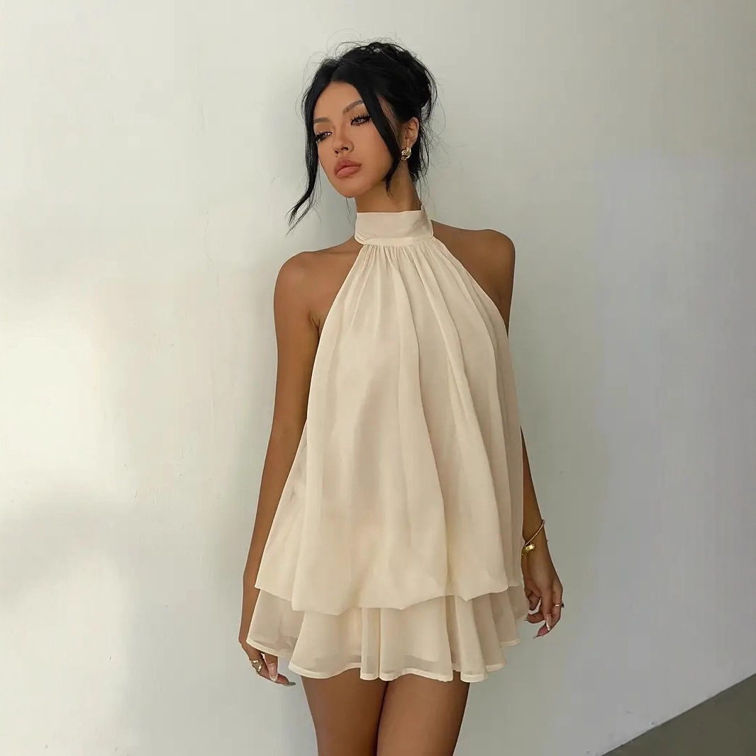 Y2K Backless Halter Mini Dress - Kadın Halter Yaka Elbise Sırtı Açık