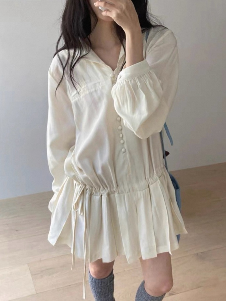 Korean Style A Line Shirt Dress - Zayıflama Uzun Kollu Gömlek Elbise Kadın