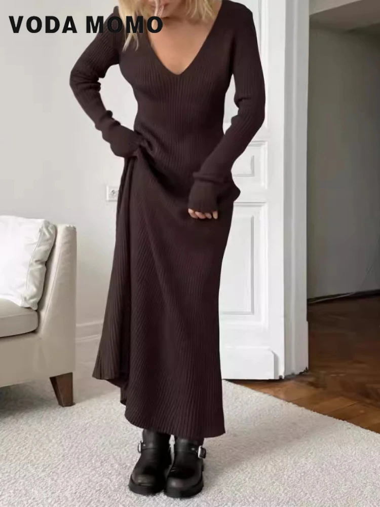 Bodycon Long Sleeve Ribbed Dress - Uzun Kollu Çok Yönlü Bodycon Maxi