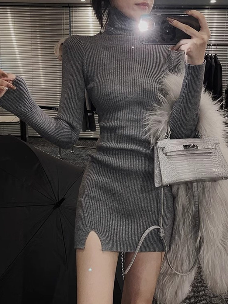 Kadınlar için Dar Kesim, Mini, - Bodycon Long Sleeve Ribbed Dress incelemesi ve fiyatı