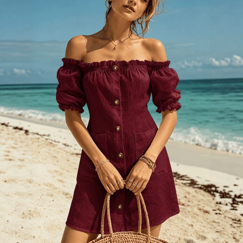 Kadınlar için omuzları açık mi - Off Shoulder Puff Sleeve Sundress incelemesi ve fiyatı