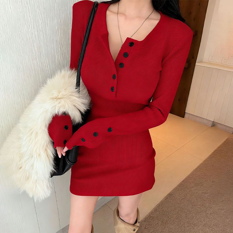 Y2k Kadın Vücut Hatlarını Göst - Bodycon Long Sleeve Ribbed Dress incelemesi ve fiyatı