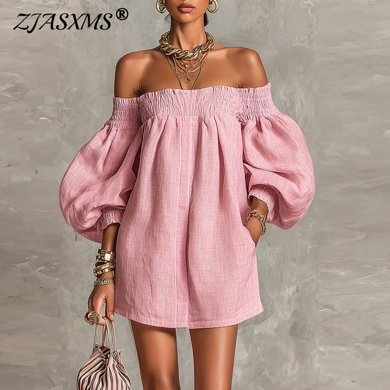 2026 Yaz Yeni Omuzları Açık Pu - Off Shoulder Puff Sleeve Sundress incelemesi ve fiyatı