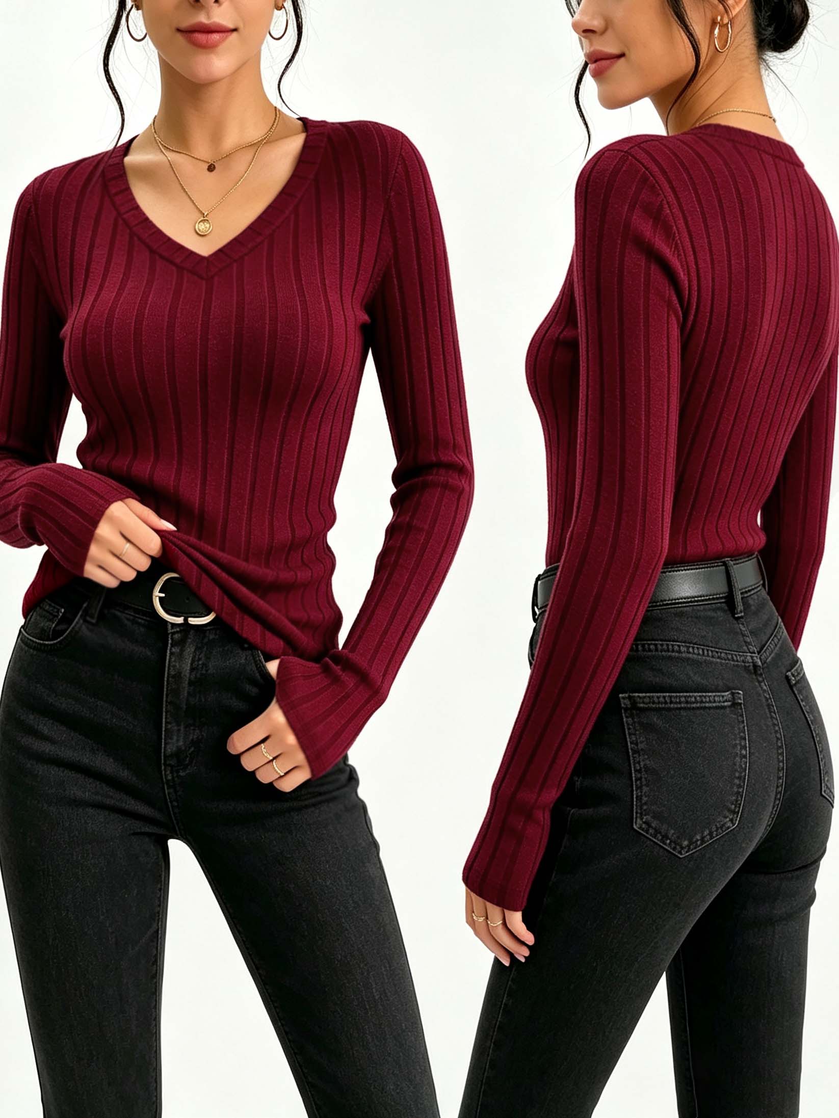 Kadın Düz V Yaka Nervürlü Örme - Blouses incelemesi ve fiyatı