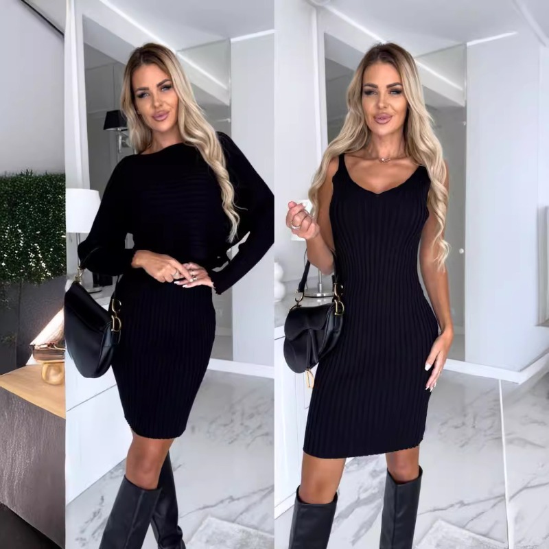 Sonbahar Yeni Şık Seksi 2 Parç - Bodycon Long Sleeve Ribbed Dress incelemesi ve fiyatı