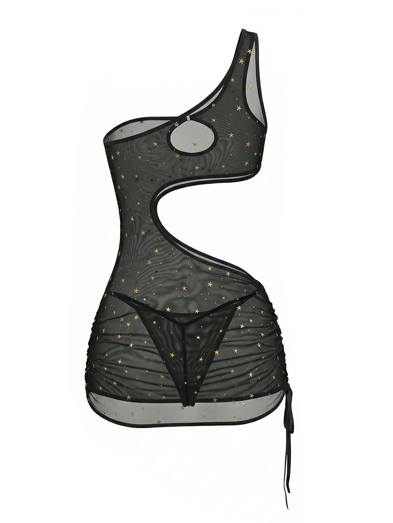 Siyah Tek Omuzlu Yıldız Desenl - Sexy Mesh Sheer Bodycon Dress incelemesi ve fiyatı
