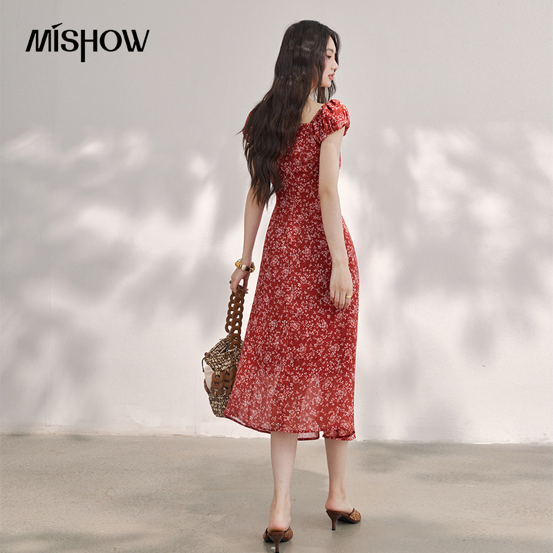 MISHOW kadın Vintage Kırmızı Ç - French Vintage Floral Midi Dress incelemesi ve fiyatı