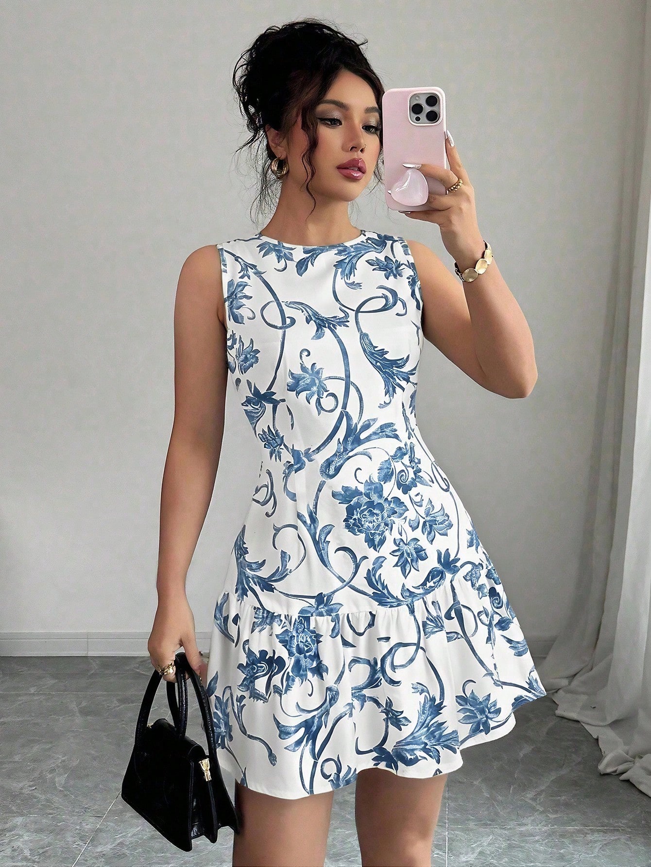 Kadın Çiçek Desenli Kolsuz Min - French Vintage Floral Midi Dress incelemesi ve fiyatı
