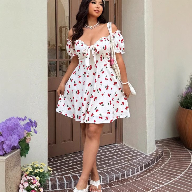 Yaz Kadın Elbisesi Çiçek Baskı - Off Shoulder Puff Sleeve Sundress incelemesi ve fiyatı